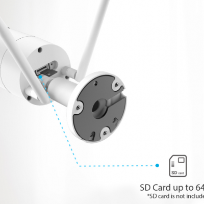 Câmara de vigilância branca com antenas duplas e suporte circular