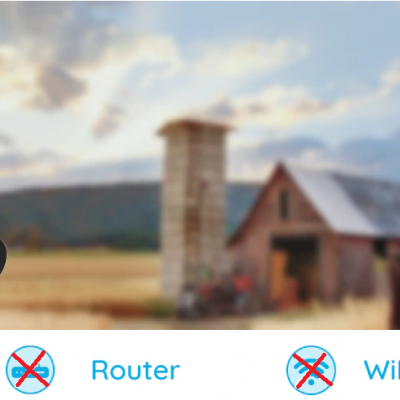 Câmara de vigilância com painel solar e ícones de funcionamento via cartão SIM