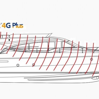 Desenho esquemático de iate com indicação de sinal e texto webBoat 4G Plus