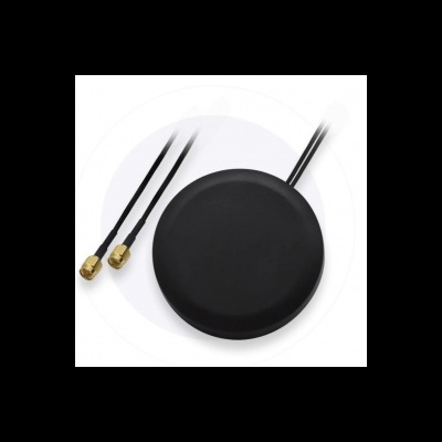 Dispositivo circular preto com cabos finos e conectores dourados