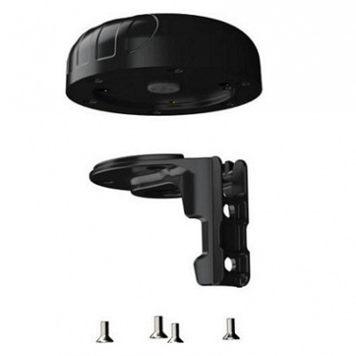 Suporte preto com base e parafusos em fundo branco