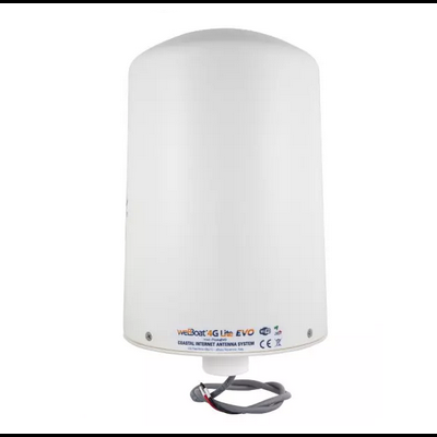 Antena de internet cilíndrica branca com cabo e texto WEBDOT 4G LITE EVO