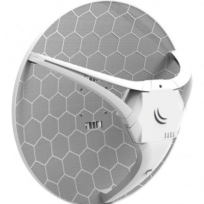 Dispositivo circular branco com padrão hexagonal e três braços