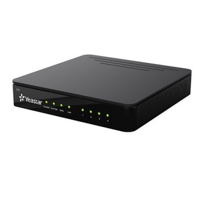 Roteador preto Yeastar com LEDs verdes e ventilações laterais