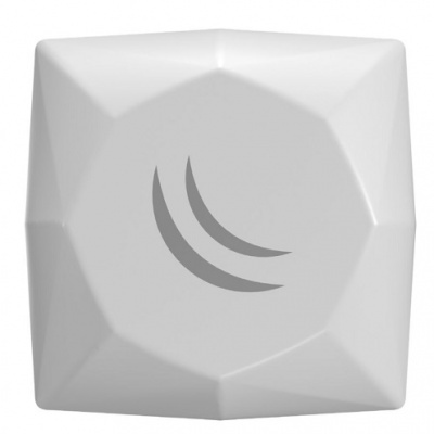 Prisma plástico branco facetado com símbolo cinzento central