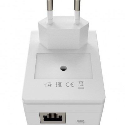 Adaptador elétrico branco com pinos redondos e entrada Ethernet