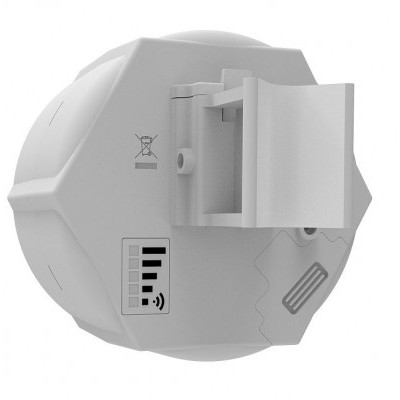 Dispositivo eletrônico branco com porta articulada e ícones pretos