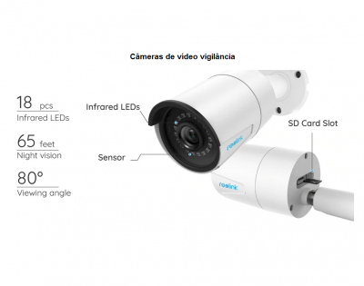 Câmeras de vídeo vigilância brancas Roimilk com LEDs infravermelhos e slot para cartão SD