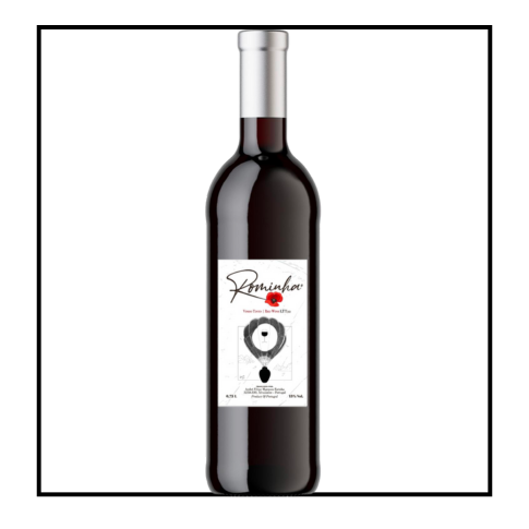 Rominha Talha - Rominha - Tinto 75cl (2022) Garrafa de vinho tinto com rótulo branco e ilustração de balão de ar quente