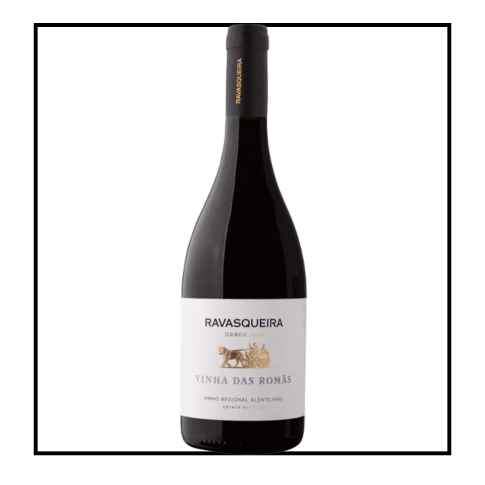 Ravasqueira Vinha das Romãs - Herdade da Ravasqueira - Tinto 75cl (2022) Garrafa de vinho tinto Ravasqueira Vinha das Romãs com rótulo branco e cápsula preta.