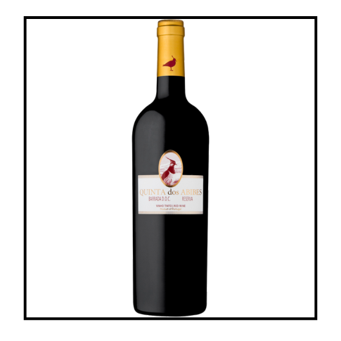 Quinta dos Abibes Reserva - Quinta dos Abibes - Tinto 75cl (2019) Garrafa de vinho tinto QUINTA dos ABRIGOS com rótulo branco e amarelo.