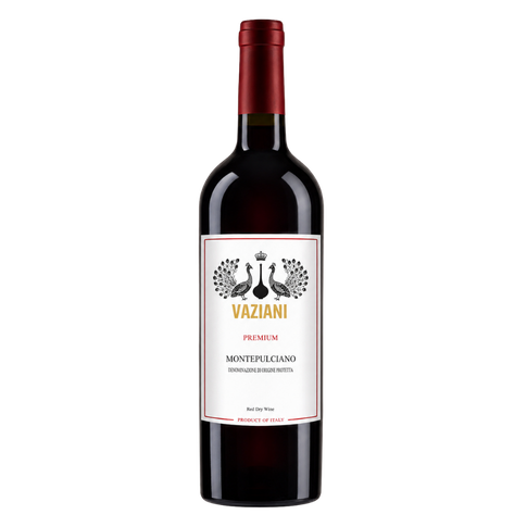 Vaziani Montepulciano Premium - Vaziani Winery - Tinto 75cl 2025 Garrafa de vinho tinto Vaziani com rótulo branco e tampa vermelha