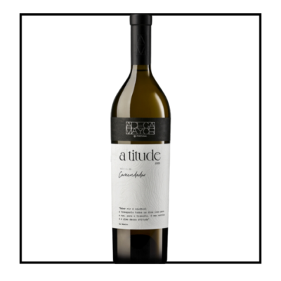 Garrafas de vinho branco Adega Mayor com rótulo a titude