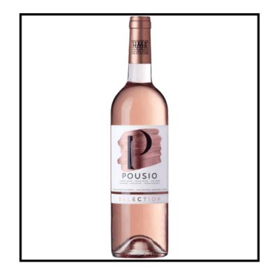 Garrafa de vinho rosé com rótulo contendo texto POUSIO SELECTION