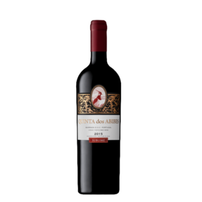 Garrafa de vinho tinto Quinta dos Abibes 2015 com selo oval e cápsula vermelha