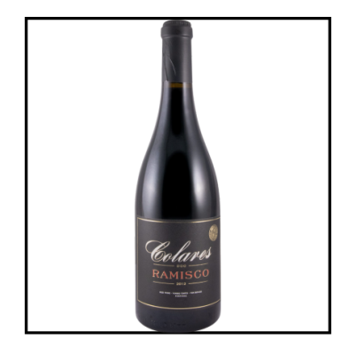 Garrafa de vinho tinto Colares Ramisco 2012 com rótulo preto