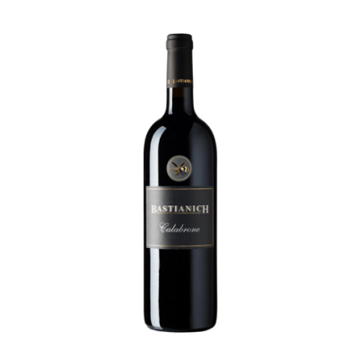 Garrafa de vinho tinto Bastianich Calabrone com rótulo cinzento escuro
