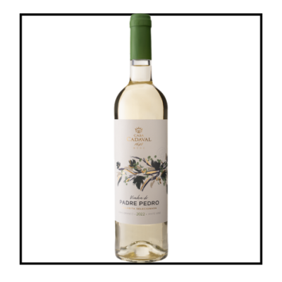 Garrafa de vinho branco com rótulo e tampa verde