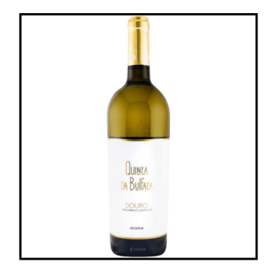 Garrafa de vinho branco Quinta da Bulfaca com rótulo branco e texto dourado