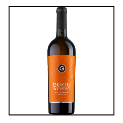 Garrafa de vinho Gogu Winery Metafora Orange com rótulo laranja e preto