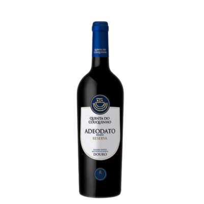 Garrafa de vinho tinto Reserva da Quinta do Couquinho com rótulo branco e tampa azul