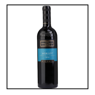 Garrafa de vinho tinto Merlot 2022 Reserva Casa Ermelinda Freitas com rótulo azul