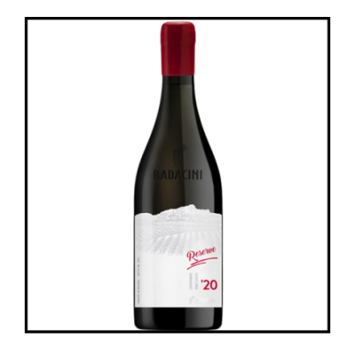 Garrafa de vinho tinto com tampa vermelha e rótulo branco com texto