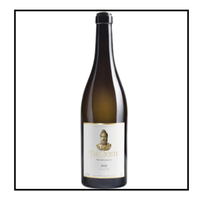Vinho branco Tale Poste 2021 com rótulo branco e busto dourado