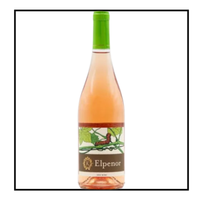 Garrafa de vinho rosé Elpenor com rótulo de vinha e tampa verde