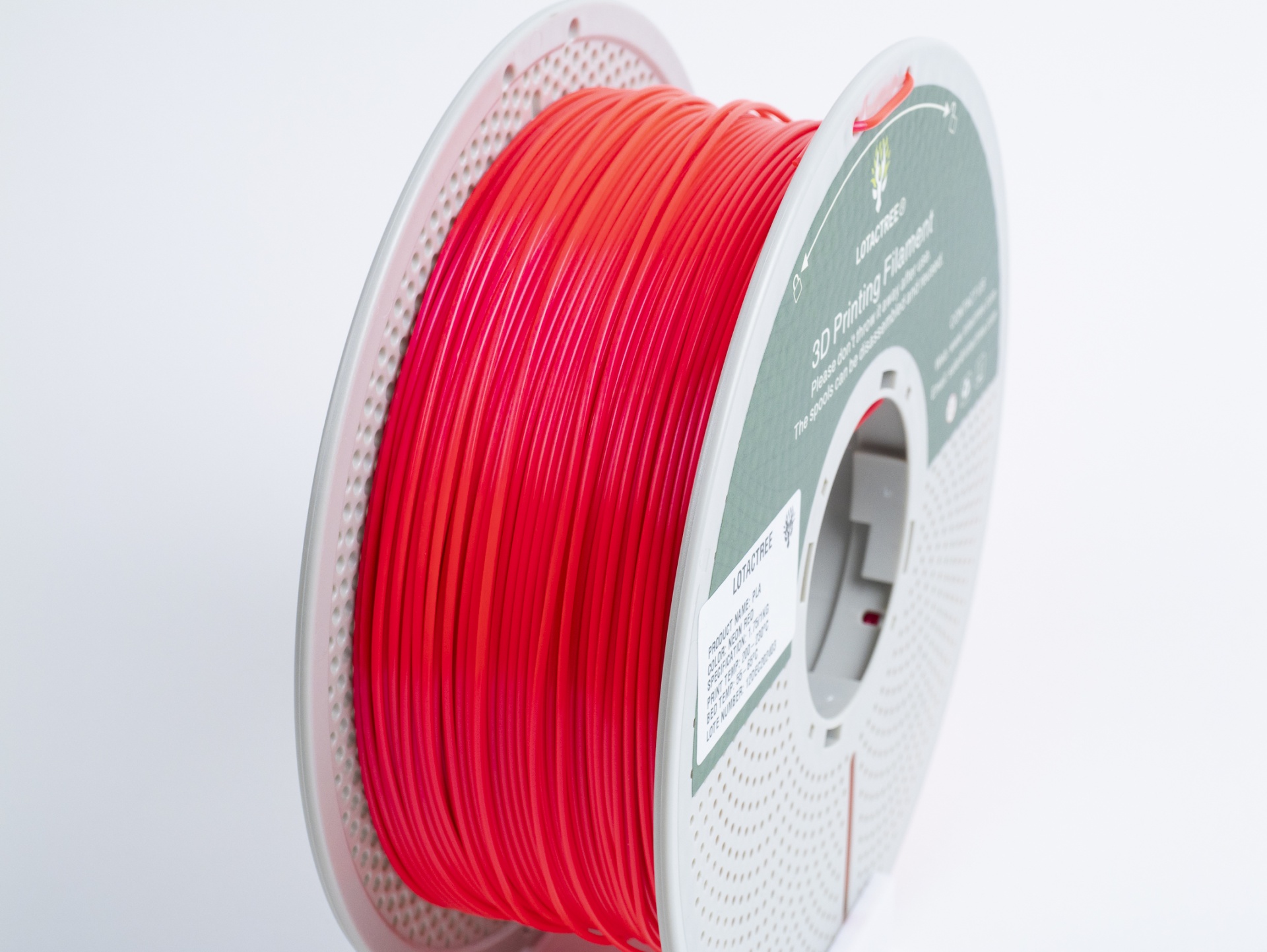 PLA Neon Red - Diâmetro 1,75mm Bobine 1kg - Lotactree Rolo de filamento vermelho para impressora 3D com etiqueta cinzenta