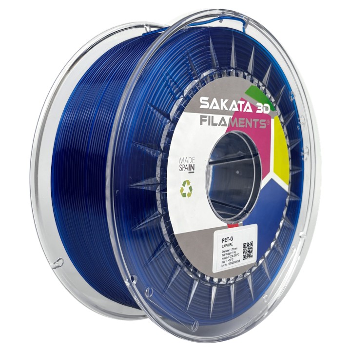 PETG ZAPHIRE Diâmetro 1,75mm Bobine 1kg - Sakata 3D Rolo de filamento 3D azul PET-G da Sakata 3D.