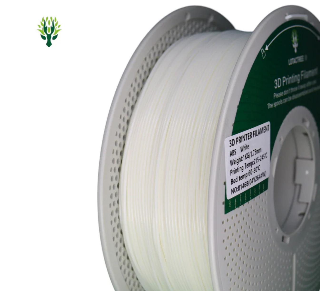ABS White - Diâmetro 1,75mm Bobine 1kg - Lotactree Rolo de filamento para impressora 3D branco ABS com etiqueta e embalagem branca