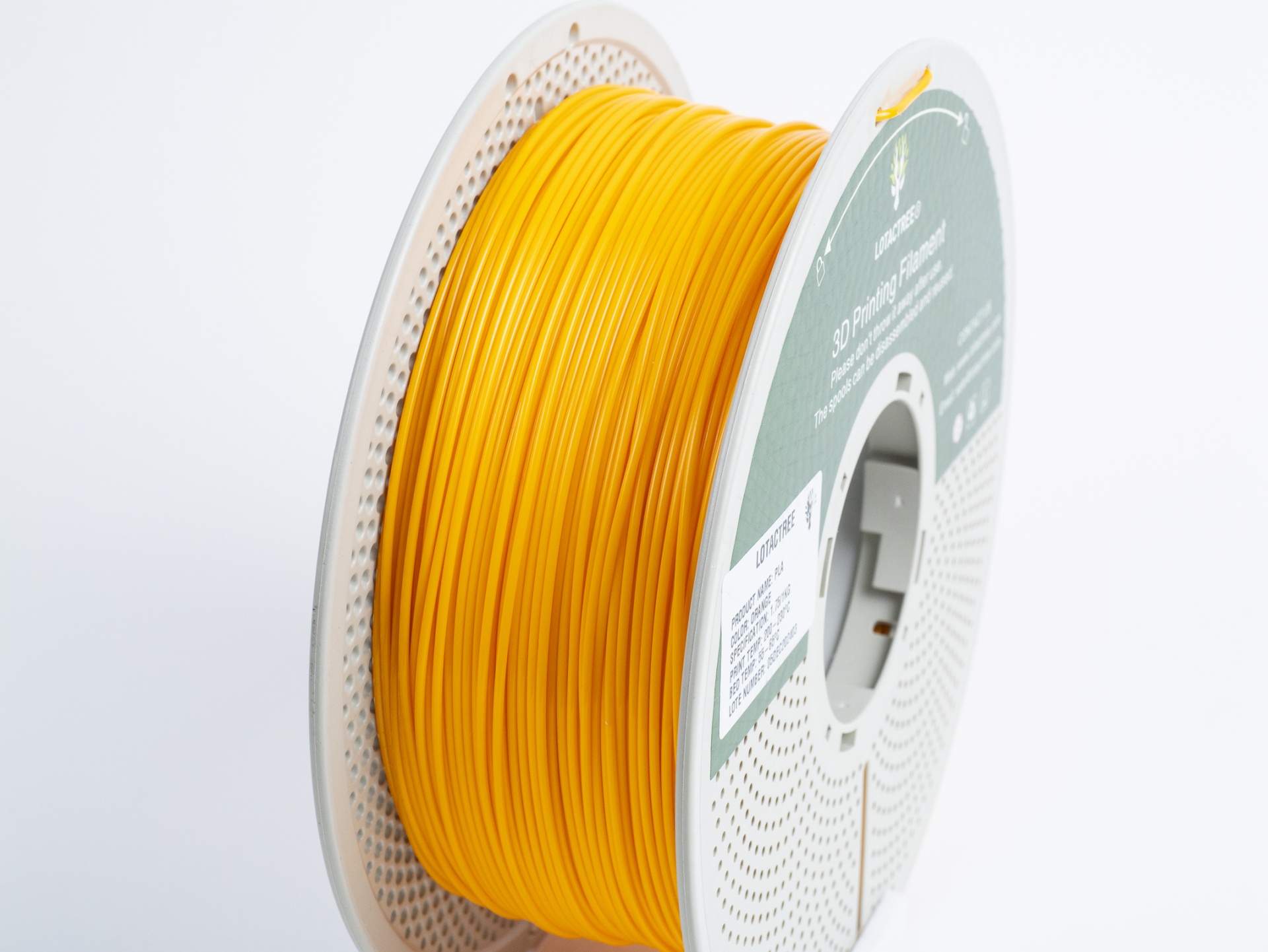 PLA Orange - Diâmetro 1,75mm Bobine 1kg - Lotactree Rolo de filamento amarelo para impressora 3D com etiqueta e texto