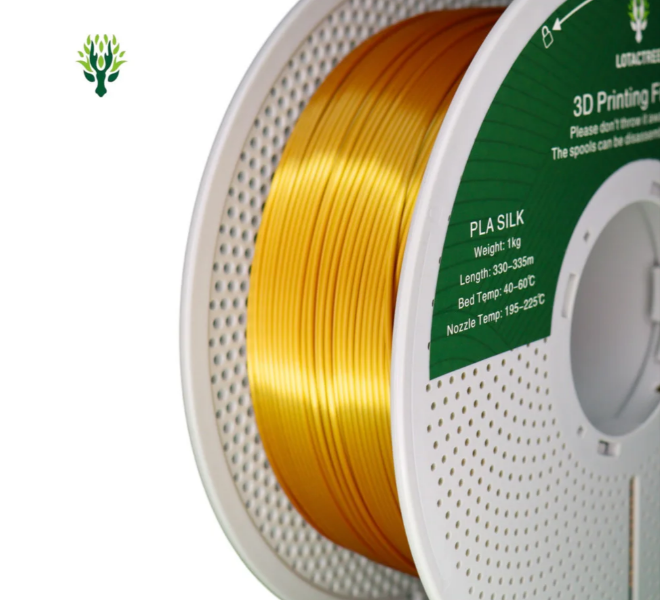 PLA SILK Deep Gold - Diâmetro 1,75mm Bobine 1kg - Lotactree Bobina de filamento dourado para impressão 3D PLA SILK