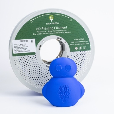 Carretel de filamento para impressão 3D com figura azul em forma de pássaro