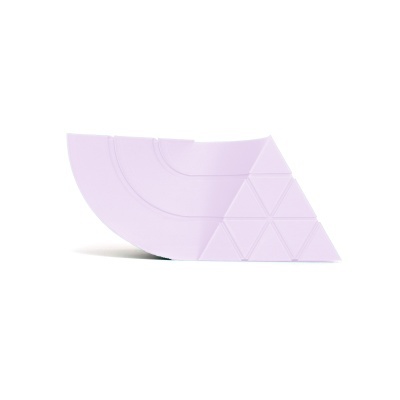 Peças triangulares e semicirculares lilás com textura geométrica