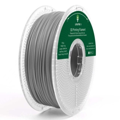 Bobina de filamento cinzento para impressão 3D PLA com rótulo verde em fundo branco