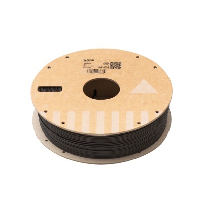 Rolo de filamento preto para impressão 3D tipo WOOD em embalagem de cartão