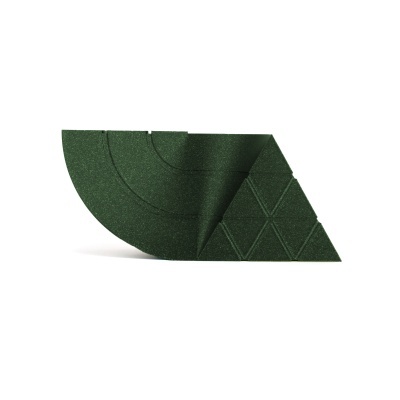 Produto em espuma verde com texturas e padrões triangulares e curvos