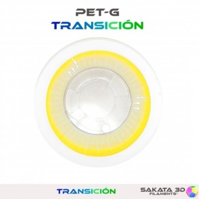 Rolo de fita adesiva PET-G com borda amarela e texto de marca ao fundo