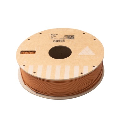 Carretel de filamento para impressora 3D castanho em embalagem de cartão
