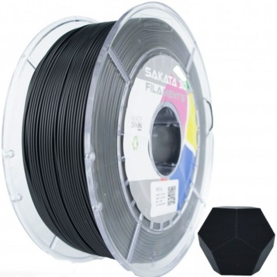 Carretel de filamento para impressão 3D preto com etiquetas SAKATA FILAMENTOS PLA