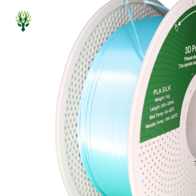 Rolo de filamento azul para impressão 3D com etiqueta verde PLA SILK