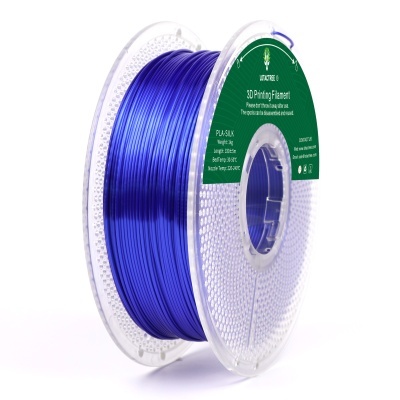 Rolo de filamento azul para impressão 3D em carretel transparente com etiqueta verde