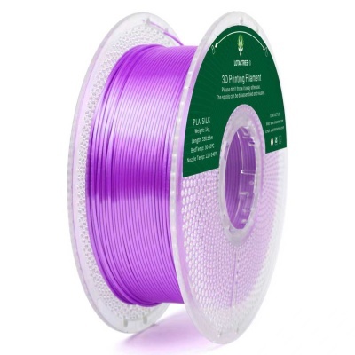 Carretel de filamento lilás para impressão 3D com etiqueta verde