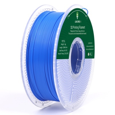 Rolo de filamento azul para impressão 3D PETG com rótulo verde