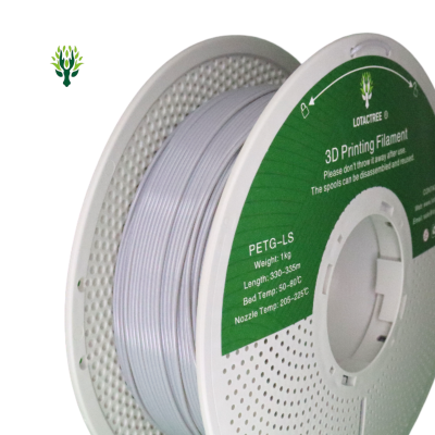 Bobina de filamento para impressão 3D PETG-LS branca com etiqueta verde