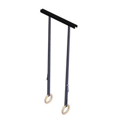 Par de argolas de ginástica com tiras pretas e argolas de madeira