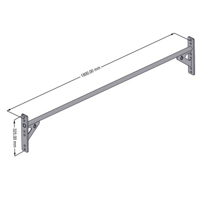 Estrutura metálica cinzenta com dimensões indicadas