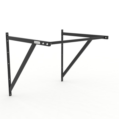 Suporte de parede metálico preto com barra horizontal e reforços triangulares